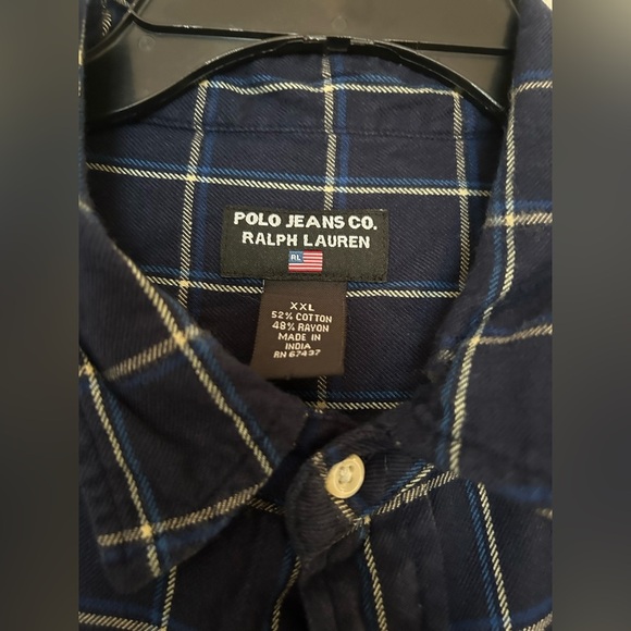 Ralph lauren polo Jean XXL Mens Button Up Long Sleeve Shirt flannel plaid blue - Picture 4 of 7